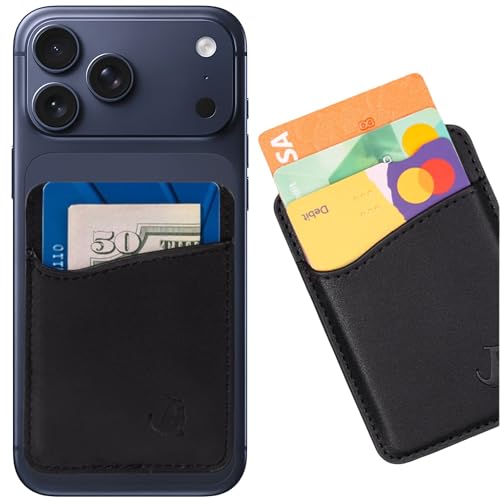 Wallaroo Premium Leather Cell Phone Wallet Stick On - Android and iPhone Wallet and Card Holder for Women and Men - Durable with Non-Slip Lining Secures Up to 3 Cards - color: Black