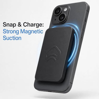 5000mAh Magnetic Power Bank for MagSafe iPhone, 20W USB-C, Black | 0.3in ultra-slim, 4oz aluminum shell, charges iPhone 16 to 55% in 30 min, wireless + wired, Type-C cable included