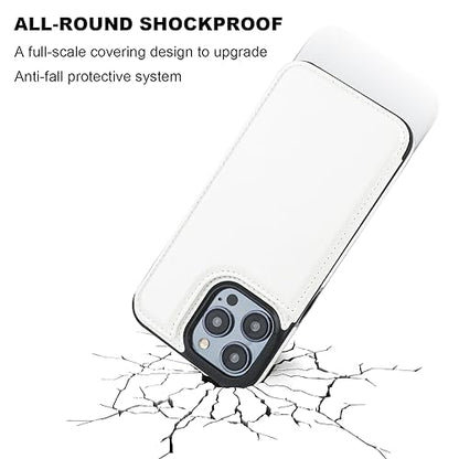 ONETOP for iPhone 15 Pro Max Wallet Case with Credit Card Holder,White | Kickstand,ID/Cash Holder,Case Wallet with Card Slots,Double Magnetic Clasp,Durable PU Leather Shockproof Cover for Women Men - color: White