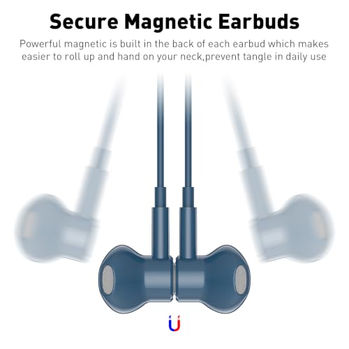 USB C Headphones Magnetic Wired Earbuds with Mic for Apple/Samsung Android - color: Lake Blue