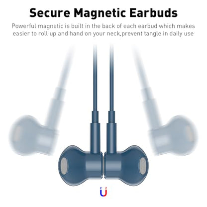 USB C Headphones Magnetic Wired Earbuds with Mic for Apple/Samsung Android - color: Lake Blue