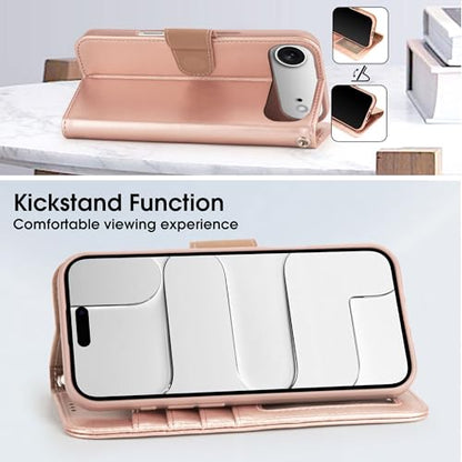 Arae Compatible with iPhone Air Case Wallet with Card Holder, Wristlet Strap Wallet Flip Cover for iPhone Air 6.5 inch Men/Women, RFID Blocking, Kickstand, Rose Gold - color: Rose Gold, size: iPhone Air 6.3 inch