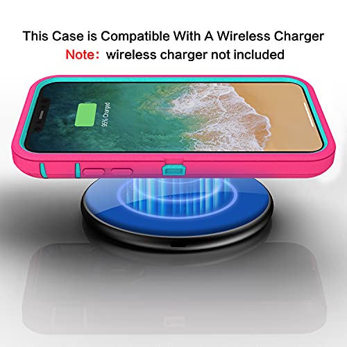 MXX Compatible with iPhone Xr Case, 3-Layer Super Protective Full Heavy Duty Body Tough Rugged Bumper Cover, Shock & Dust Proof, Designed for Apple Xr Phone Case 6.1" - color: Pink/Teal Blue