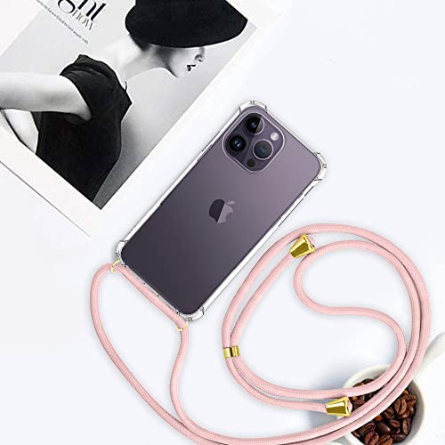 Phone Case for iPhone 14 Pro Max Clear Shockproof Protective Cover Adjustable Lanyard Crossbody Soft TPU Bumper Anti-Yellowing Phone Case for iPhone 14 Pro Max 6.7 inch - Rose - size: for iPhone 14 Pro Max