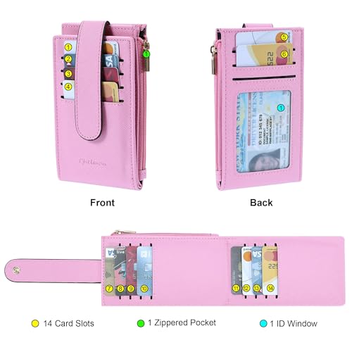 Chelmon Women's RFID Slim Card Holder Wallet | Thin Bifold Multi Card Case with Zipper Coin Pocket Purse for Women(Pink) - color: Pink