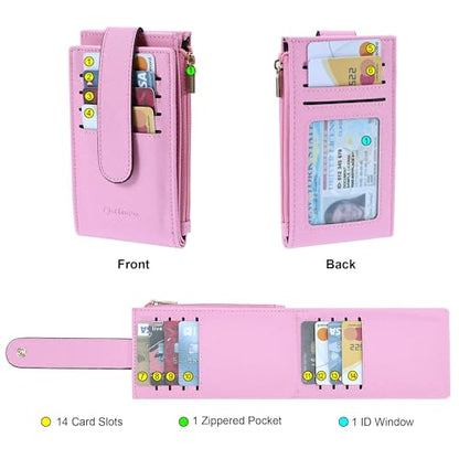 Chelmon Women's RFID Slim Card Holder Wallet | Thin Bifold Multi Card Case with Zipper Coin Pocket Purse for Women(Pink) - color: Pink