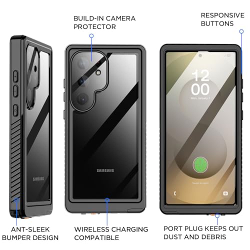 AICase for Samsung Galaxy S25 Ultra Case Waterproof, Clear Water Proof Shockproof Snowproof Dustproof Full Body Rugged Transparent Underwater Phone Case for Galaxy S25 Ultra Built-in Screen Protector - size: Galaxy S25 Ultra
