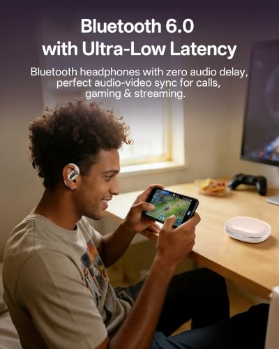Open Ear Headphones, Over Ear Earbuds with Ear Hooks, True Wireless Bluetooth 6.0 Earphones with Mics, Stereo Sound, Ultra-Comfort, 60H Playtime, IPX7 Waterproof Ear Buds for Running Workout - color: Paint White