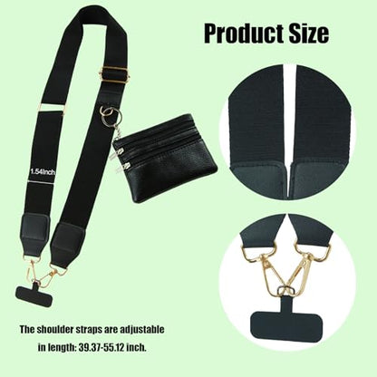 1Pack Canvas Phone Strap Crossbody Phone Strap Adjustable Anti Theft phone Lanyard for Women Phone Bags ID Cards - color: Black