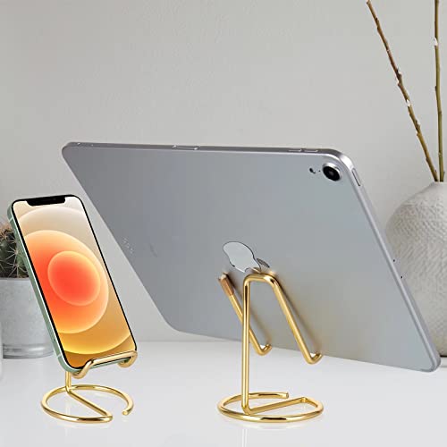 RXU Cell Phone Stand for Desk,Cute Metal Gold Cell Phone Stand Holder Desk Accessories,Compatible with All Mobile Phones,iPhone,Switch,iPad