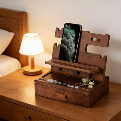 Peiiwdc Sturdy Wooden Smartphone Stand with Cable Management Ideal for Study Table and Living Space Phone Bassinet Wood