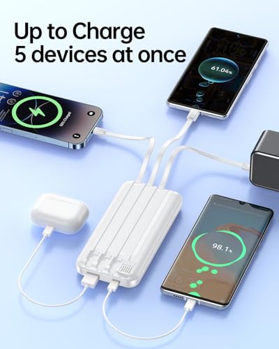 Portable Charger with Built in Cable 20000mAh Fast Charging - color: White