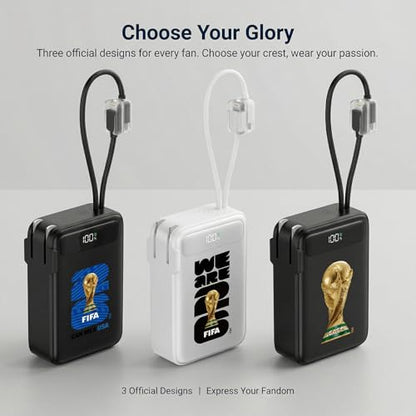 2026 FIFA Licensed Power Bank with Built-in Cable and Foldable Wall Plug, 22.5W 10000mAh Portable Charger, 3-in-1 Power Bank for iPhone 17/16/15 Series, FIFA World Cup 2026 Official Merchandise, Black - color: Black