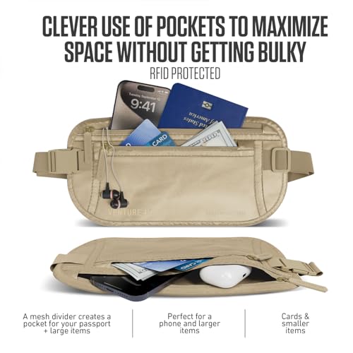 VENTURE 4TH Travel Money Belt, RFID Blocking Passport Holder - Sleek Beige - color: Sleek Beige