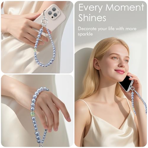 SURPHY Phone Charm, Handmade Beaded Phone Wrist Strap with Tether Tab - color: B- Pearl Ocean