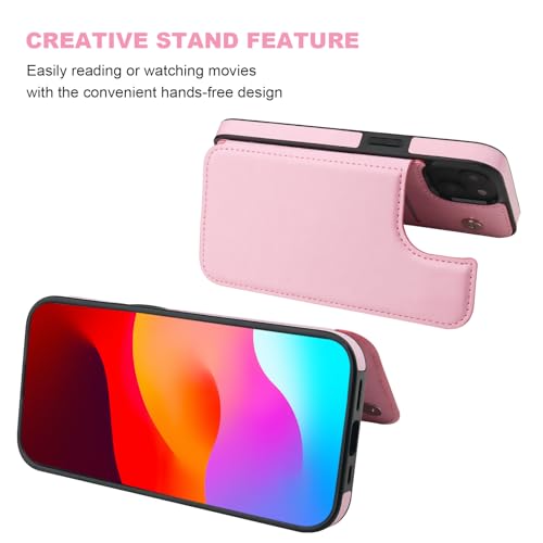 ONETOP for iPhone 15 Wallet Case with Credit Card Holder,Pink | Kickstand,ID/Cash Holder,Case Wallet with Card Slots,Double Magnetic Clasp,Durable PU Leather Shockproof Cover for Women Men - color: Pink