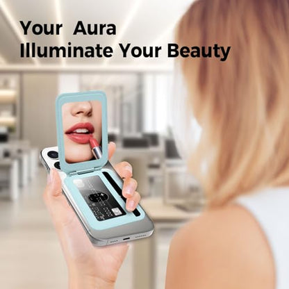 Upgraded for MagSafe Wallet with Makeup mirror，Stronger Magnetic rfid blocking Wallet for iPhone Air 17 16 15 14 13 12 Pro Max,4 Cards Holder with Adjustable Stand(Green) - color: Green