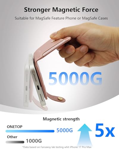 ONETOP for MagSafe Wallet,Magnetic Phone Wallet with 5 Card Slots,RoseGold | 1-12 Cards/Cash Holder for iPhone 17/16/15/14/13/12 Series,Detachable Wallet Stick-On Back,PU Leather RFID Blocking Kickstand - color: Rose Gold