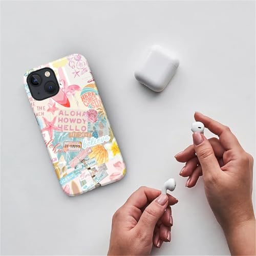 Case Compatible with iPhone 13 14, Cute Dual Layer Hybrid Phone Cover, Military Grade Drop Protection, Aesthetic Shockproof Phone Case for Women Girls, Pastel Pink Summer Collage - color: Pastel Pink Summer Collage, size: Iphone 13/14