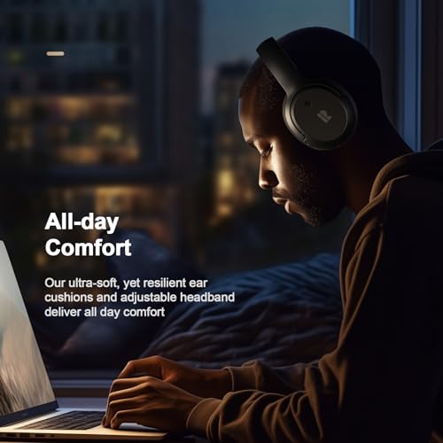 Calmbee Hybrid Active Noise Cancelling Headphones Wireless Over Ear 140Hrs - color: Black