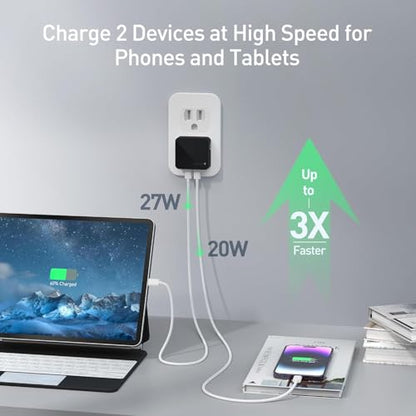 Nekmit Flat USB C Wall Charger, 47W Dual Ports USB C Charger Block, PPS Fast Charging Wall Plug for iPhone 17/17 Pro/17 Pro Max, Galaxy, MacBook Air, iPad, AirPods and More - color: Black