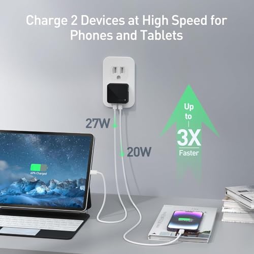 Nekmit Flat USB C Wall Charger, 47W Dual Ports USB C Charger Block, PPS Fast Charging Wall Plug for iPhone 17/17 Pro/17 Pro Max, Galaxy, MacBook Air, iPad, AirPods and More - color: Black