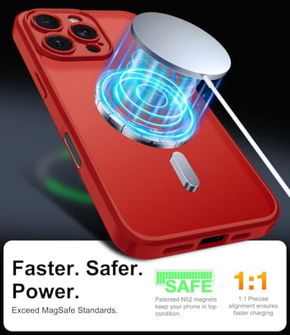 Magnetic Case for iPhone 16 Pro Case with Screen Protector+Wrist Strap | Compatible with MagSafe,Full Camera Protection,Slim Translucent Matte Phone Cover,Red - color: Red