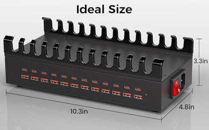 300W USB Charging Station for Multiple Devices, 24 Port USB C Fast Charging Station, Multi Device Charger Station Organizer Compatible with Tablet, Laptop, Cellphone, iPhone, iPad (300, Watts)