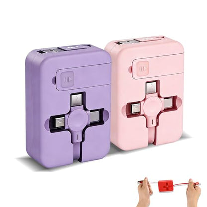 2 Pack 3 in 1 Charging Cable Retractable, USB Multi Charging cables - color: Purple+Pink