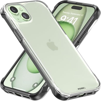 REBEL Clear Case for iPhone 15 Plus [Frosted Series Gen-4] Translucent Matte Texture, Non-Yellowing, Protective Shockproof Bumpers, Metal Buttons, 6.7 Inch 2023 Phone Cover (Frosted Black, No Magnet) - color: Frosted Black, No MagSafe, size: iPhone 15 Plu
