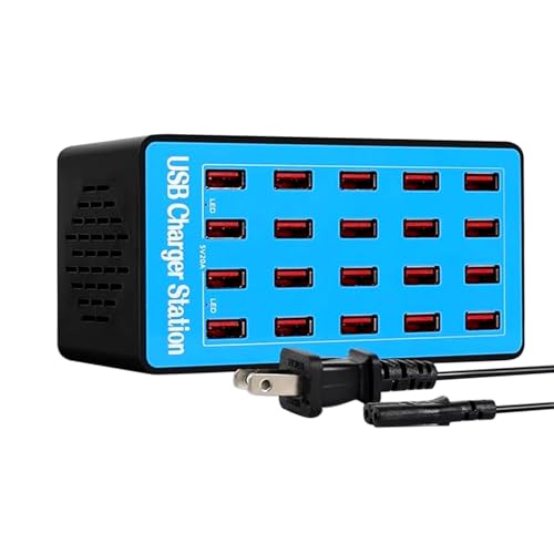 100W 20-Port Multi-Device USB Charging Station - Supports simultaneous Charging for Smartphones, Tablets, smartwatches and Other USB-Powered Devices.(20 Port Charger Station-Blue) - color: 20 port charger station-blue