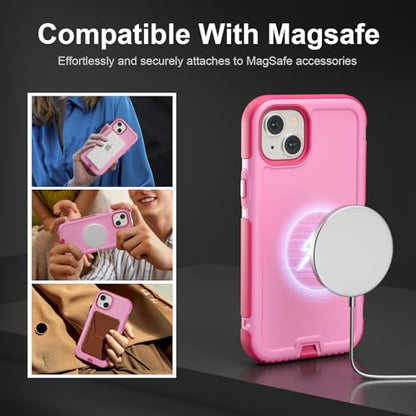 Follaroma for iPhone 13 Case, Heavy Duty Magnetic Cases, Pink, 6.1" | Compatible with MagSafe, Heavy Duty Shock proof,Military-Grade Anti-Drop Protective,Dual Layer Magnetic Protection Phone Case - color: Pink