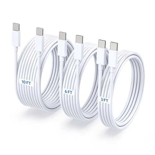 3-Pack USB-C to USB-C Fast Charging Cable for iPhone 17, 16,15 – White - color: White 3ft-6ft-10ft