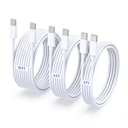3-Pack USB-C to USB-C Fast Charging Cable for iPhone 17, 16,15 – White - color: White 3ft-6ft-10ft