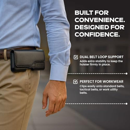 Stronden Magnetic Closure Holster for iPhone SE (2022, 2020) - Leather Belt Case with Belt Clip & Built in Card Holder Pouch (Fits Battery Case)