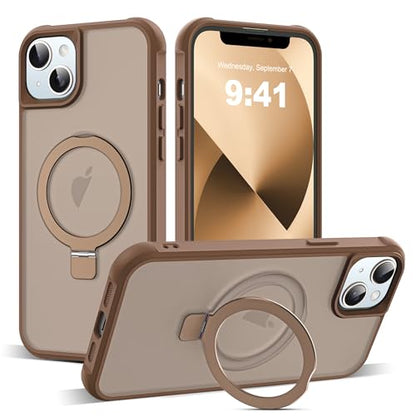 SKYLMW Compatible with iPhone 13/14 Case with Stand,Desert Brown | iPhone 13 Case iPhone 14 Case 6.1",Magnetic Ring Stand,Compatible with MagSafe,Military-Grade Protection,Great Grip Feeling - color: Desert Brown, size: Iphone 13 & Iphone 14
