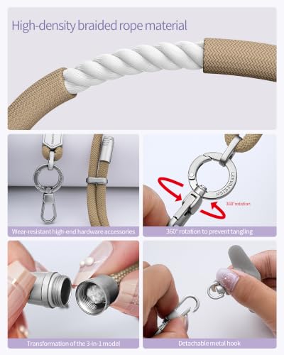 3 in 1 Luxury Phone Lanyard, Adjustable Crossbody Neck Strap & Short Wrist Strap, Anti-Lost Anti-Theft Detachable Phone Chain, Versatile Shoulder Phone Sling for All Cell Phones, (Khaki) - color: Khaki
