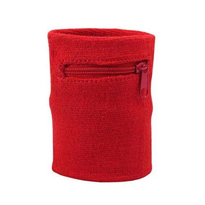 Suddora Zipper Wrist Pouch - Sweatband/Wristband Wallet for Keys, ID, Cards, Cash - color: Red