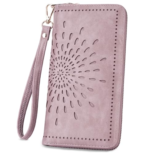 APHISON Wallet Women Large Capacity Clutch Purse For Ladies Card Holder RFID Wristlet Phone Zipper Coin Travel Pocket - color: 08-purple
