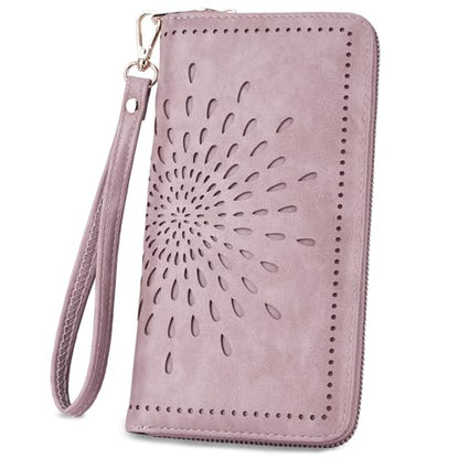 APHISON Wallet Women Large Capacity Clutch Purse For Ladies Card Holder RFID Wristlet Phone Zipper Coin Travel Pocket - color: 08-purple