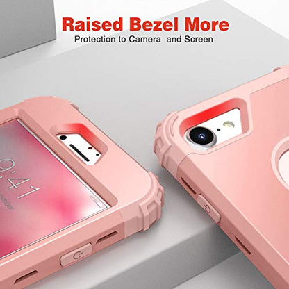 IDweel for iPhone 8 Case with Tempered Glass Screen Protector, for iPhone 7 Case, 3 in 1 Shockproof Slim Hybrid Heavy Duty Hard PC Cover Soft Silicone Bumper Full Body Case, Rose Gold - color: Rose Gold