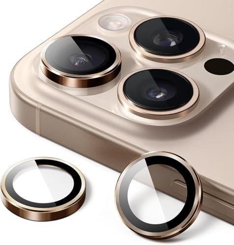 Camera Protector Metal Ring for iPhone 16 Pro/iPhone 16 Pro Max HD Tempered Glass Individual Lens Protective Cover, Gold - color: Gold