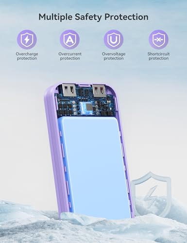 Portable Charger Power Bank 10000mAh with Built in Cables & Wall Plug - color: Violet