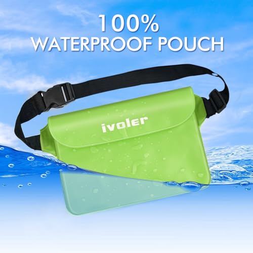 ivoler 2-Pack Waterproof Fanny Pack & Phone Pouch, Dry Bag for Passport, Phone & Wallet, Floating Waterproof Phone Case for Beach, Swimming, Kayaking, Boating, Cruise Essentials & Travel - color: Grass Green