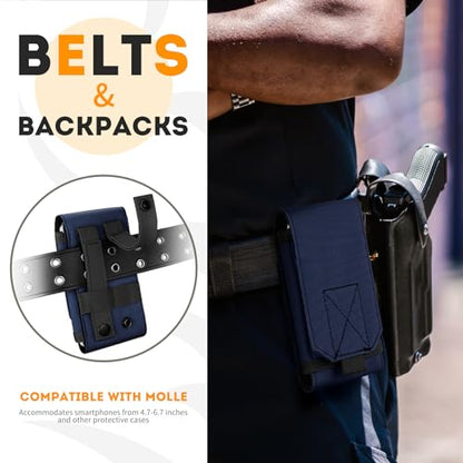 Tactical Molle Phone Holster Pouch, Universal Belt Waist Bag for iPhone 17 Pro Max/17 Pro/17/16 Pro Max/15 Pro Max/14 Pro Max/13/12, Samsung S25 Ultra/S24/S23, Size L - color: Deep Blue(2 Pack)
