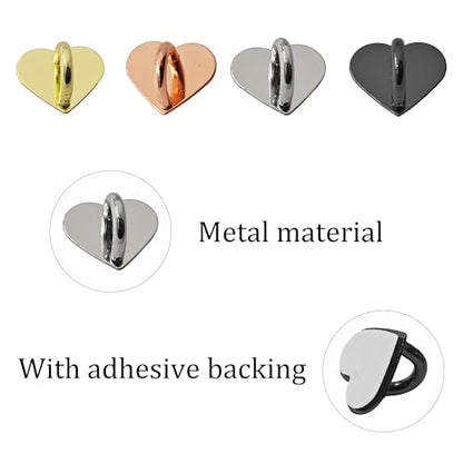 10PCS Rose Gold Heart Cell Phone Ring Holder, Adhesive Metal Finger Grip Stand for Smartphones, Phone Charm Hook Loop Accessories for Cases and Tablets
