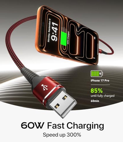 USB to USB C Cable Fast Charging 10FT, 2Pack USBA to USBC Cable for CarPlay - color: Red, size: 10FT, style: 60W USB A to USB C