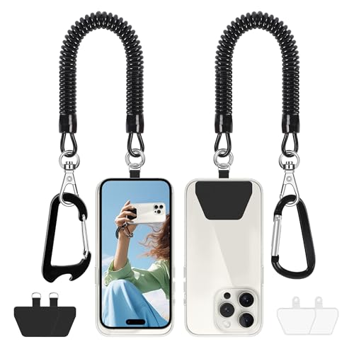 Doormoon Phone Lanyard Tether with 4 Patch, Cell Phone Lanyard with 2* Phone Tether, 4* Patch, Carabiner*1, Bottle Opener Carabiner*1 for Outdoor Hiking Climbing, Black*2 - color: Black - 2 Pack With Carabiners