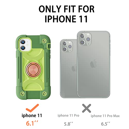 MARKILL Compatible with iPhone 11 Case 6.1 Inch with 360°Rotate Ring Stand, Military Grade Drop Protection Full Body Rugged Heavy Duty Case 3 in 1 Protective Cover Avocado - color: Avocado, size: iPhone 11 6.1"