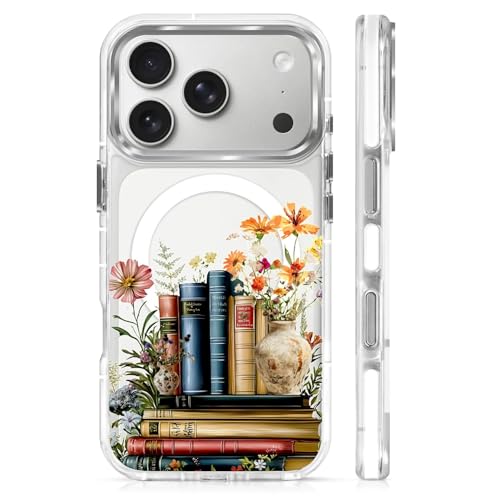 Magnetic Case for iPhone 17 Pro Design On Clear Base, Compatible with MagSafe Slim Protective Soft TPU Bumper Phone Cover Women Girls Case for iPhone 17 Pro Clear Book Lover Flower - color: Clear Book Lover Flower, size: iPhone 17 Pro